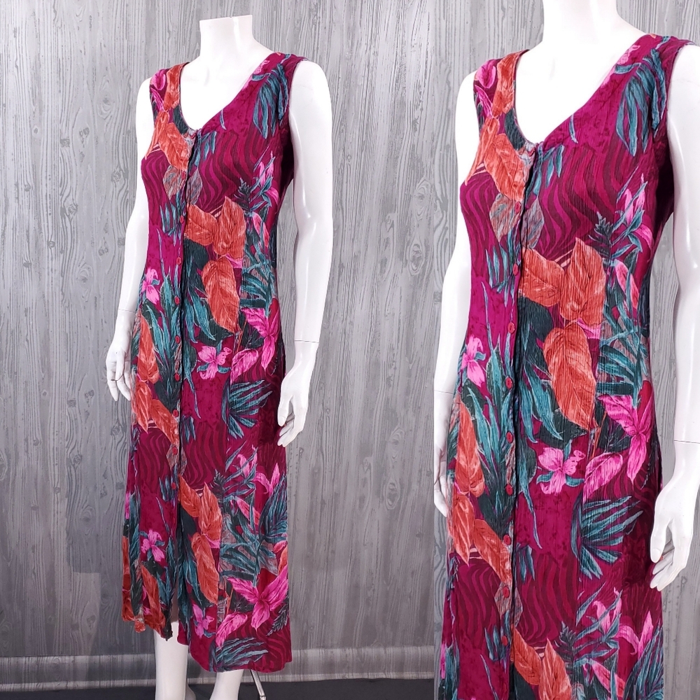 Vintage Floral Dress Georgette Boho Romantic Garden Crinkle Maxi Dress